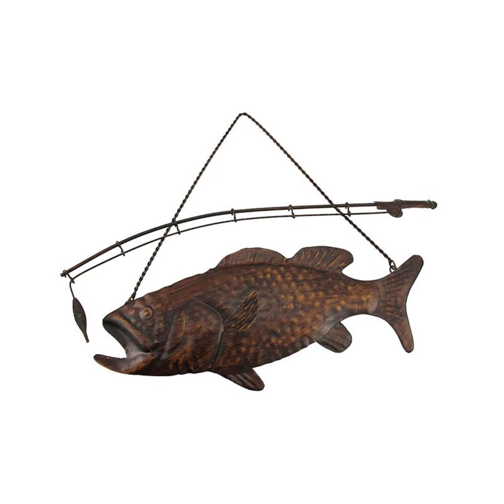 Zeckos - Rustic Finish Largemouth Bass Metal Wall Hanging - Brown